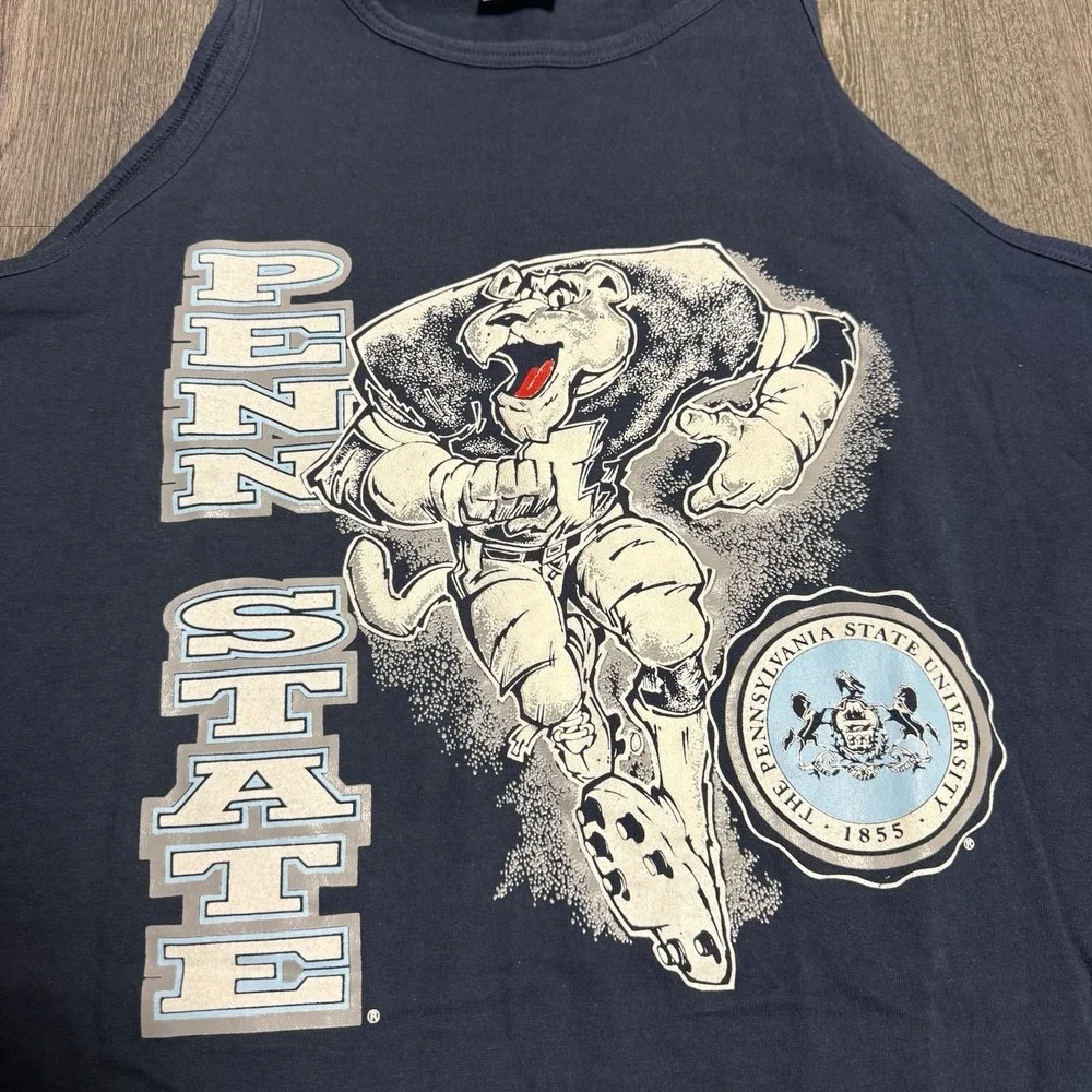 Vintage 1980s Penn State Tanktop Graphic T-Shirt Football NCAA Blue XL